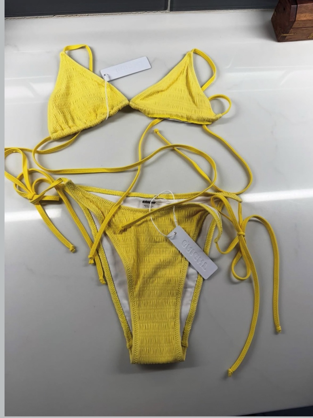 New swimsuit size small bright yellow